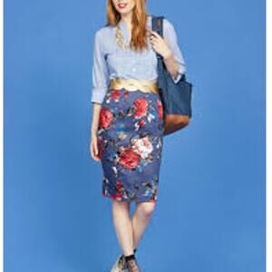 ModCloth Blue Floral Pencil Skirt Size 1X